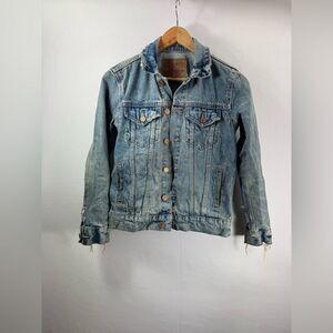 Lucky Brand Heavy Distressed The Tomboy Trucker Denim Jacket XS